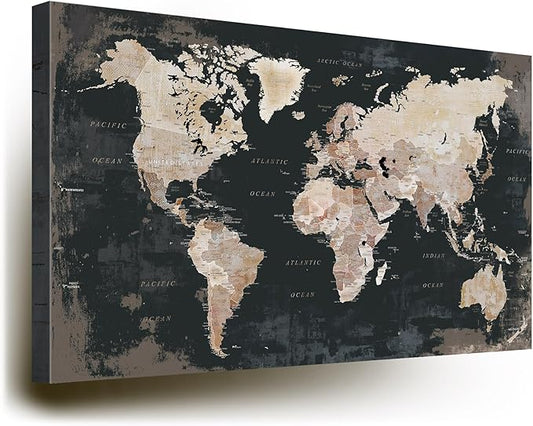 World Map Wall Art Office Decor Pictures for Living Room Black White Wall Decor Home House Decorations Modern Inspirational Artwork