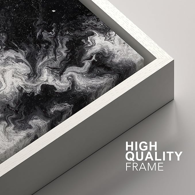 SIGNFORD Framed Wall Art Print Set Black and White Marble Abstract Modern Fluid Digital Art Modern Art Contemporary for Living Room, Bedroom, Office - 16"x24"x3 WHITE