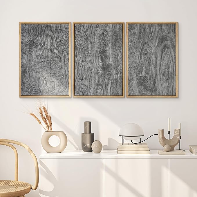SIGNWIN Framed Canvas Print Wall Art Set Dark Wood Grain Texture Rustic Modern Natural Pattern Illustrations Modern Art Decorative Abstract for Living Room, Bedroom, Office - 24"x36"x3 Natural