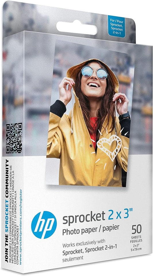 HP Sprocket 2x3" Premium Zink Sticky Back Photo Paper (50 Sheets) Compatible with HP Sprocket Photo Printers.