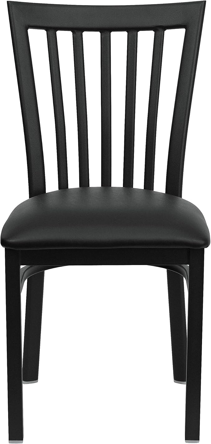 Flash Furniture 4 Pack HERCULES Series Black School House Back Metal Restaurant Chair - Black Vinyl Seat
