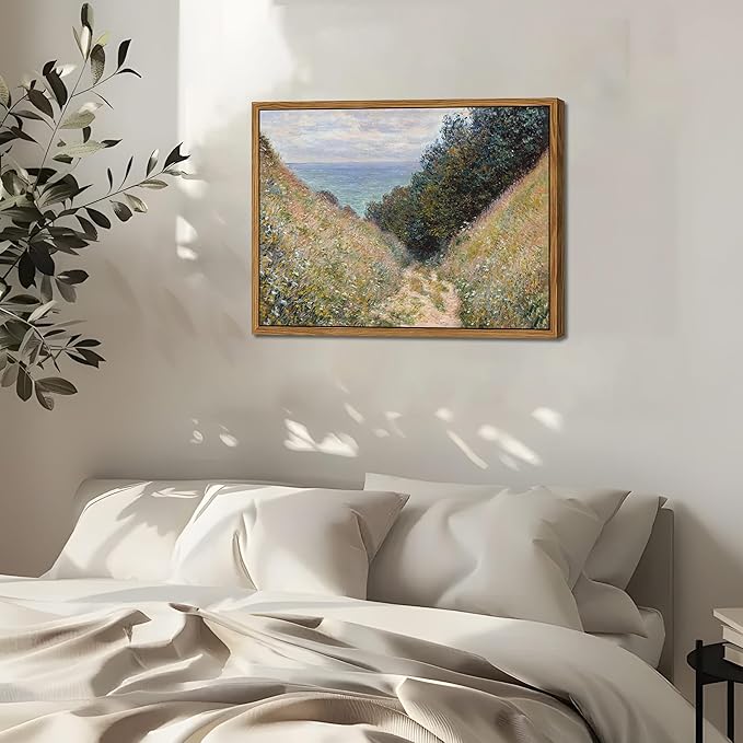 Framed Vintage Monet Wall Art Farmhouse Decor – Impressionist Oil Painting Canvas Prints – Country Landscape Classic Aesthetic Wall Decor for Living Room Bedroom Bathroom – 12''x16''