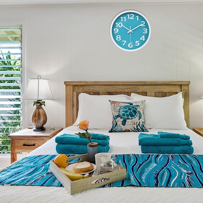 Wall Clock Silent Non Ticking Indoor Outdoor Clock Battery Operated Easy to Read Analog Decorative Clocks for Bedroom Office Home Patio Pool Porch Decor,12 Inch Aqua