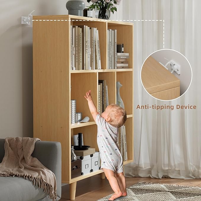 JAMFLY Bookshelf, 3 Tier Book Shelf with Legs, Modern Small Bookcase Storage Organizer Book Shelves for Bedroom, Living Room, Office, Natural