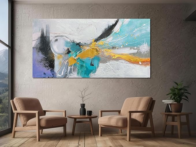 Arjun Large Abstract Wall Art Canvas for Living Room Black and White Painting for Mens Room Textured Hand Painted Modern Picture Bedroom Home Office Wall Decor, Framed Extra Large 58"x29"