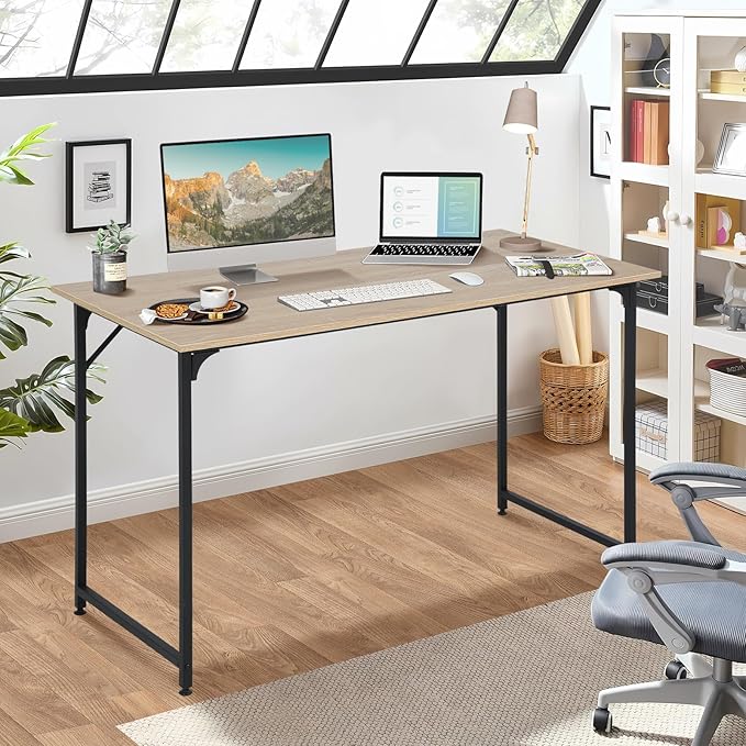 Computer Desk, 48 Inch Office Desk with Metal Frame, Home Office Desk, Modern Simple Style for Home Office, Living Room, Bedroom, Nature