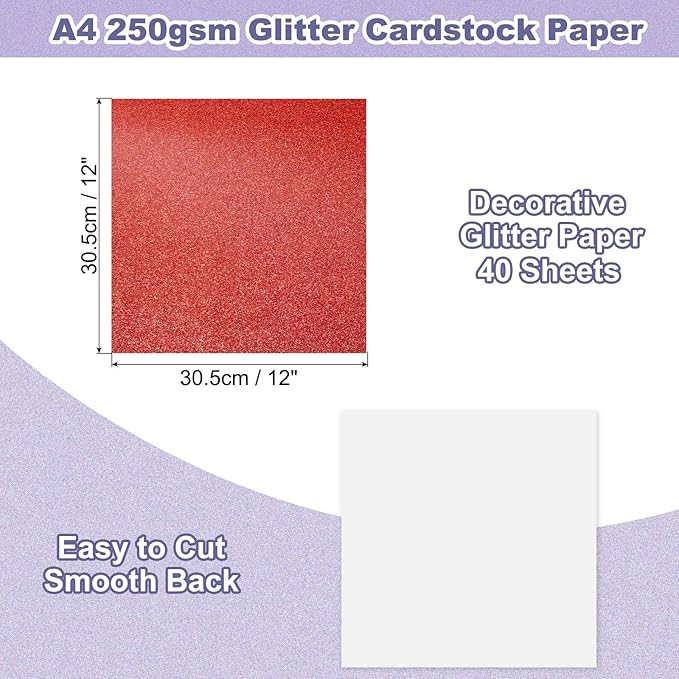 PATIKIL 40Sheets Dark Red Glitter Cardstock, 12x12In Glitter Paper Card Stock Shiny Scrapbook 250gsm Sparkly Paper Large Shimmer for Crafts Scrapbook DIY Art Wedding Party