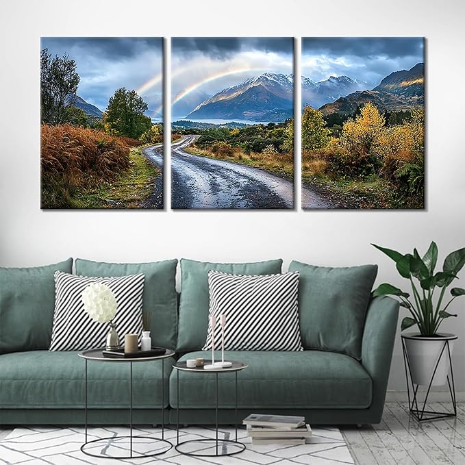Rainbow Landscape Wall Art Winter Mountain Forest Defoliation Beautiful Scenery Picture Print on Canvas Poster Painting for Modern Home Living Room Hotel Gym Hallway Ready to Hang [60''Wx28''H]