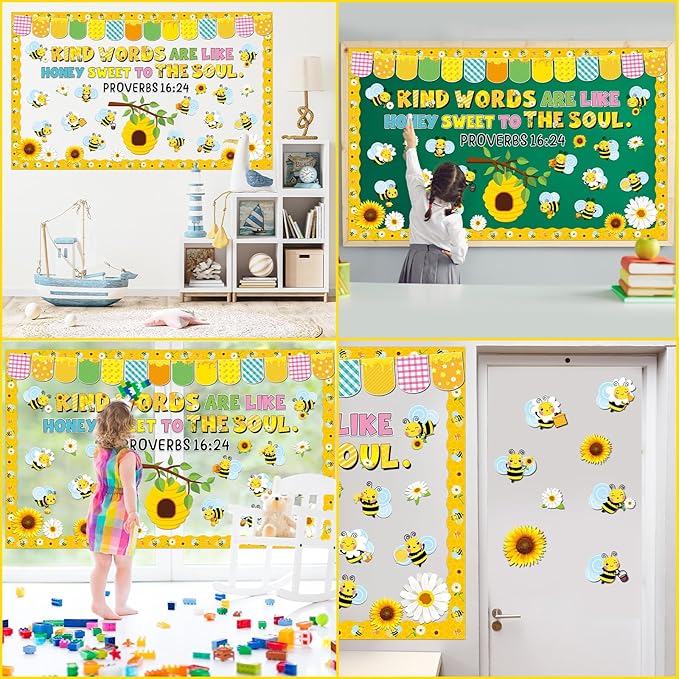 gisgfim Jesus Christian Religious Bee Bulletin Board Decorations Bee Kind Words Are Like Honey Sweet To The Soul Paper Cutouts Classroom Bulletin Board Set for VBS Back to Sunday School Decor Supplies