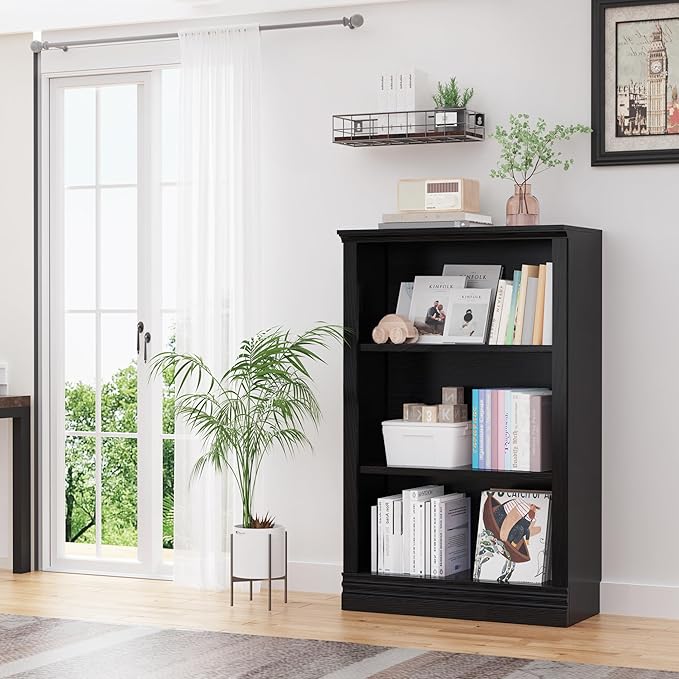 3-Shelf Bookcase, 47" Tall Floor Standing Bookshelf with Adjustable Shelves, Storage & Display Shelf for Living Room, Bedroom, Home Office – Black, 31.5" Wide