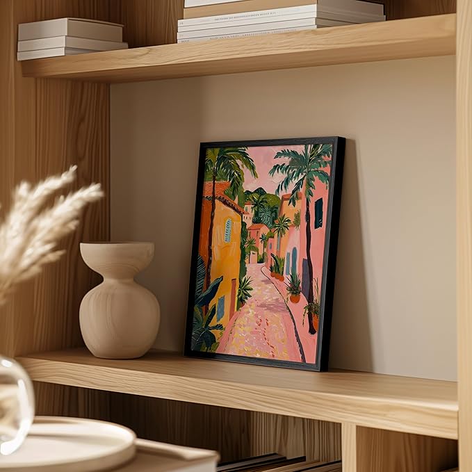 HAUS AND HUES Floral Art Wall Decor - Wildflowers Wall Art for Living Room, Floral Artwork for Bedroom Walls, Flower Painting for College Girls Dorm Room (Palm Tree City, Black Frame, 11x14)