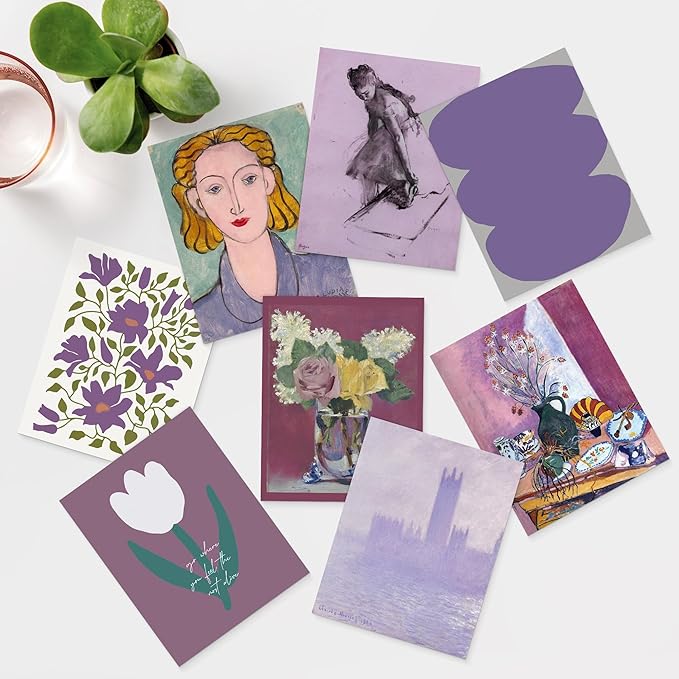 SIGNWIN Adhesive Canvas Poster Bathroom Decor, Wall Art Room Decor Multicolor for Living Room, Bedroom, Office Purple Female Portrait Lavender Flowers Vintage Illustrations Bohemian - 8"x10"x 8