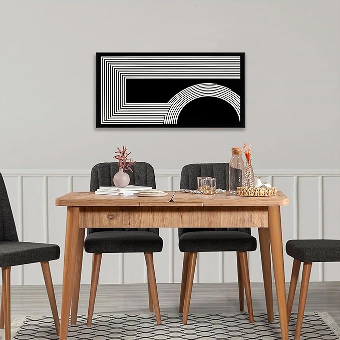 Abstract Wall Art Modern Canvas Art Wall Decor Geometric Line Canvas Artwork Print Paintings Black And White Art Modern Picture For Bedroom Art Office Home Decor 20"X 40" With Framed