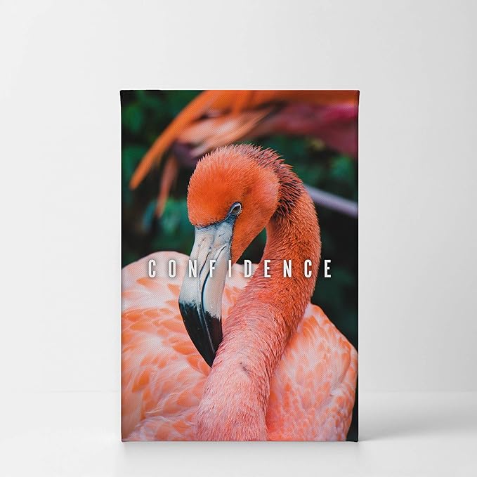 Smile Art Design Confidence Lettering Beautiful Flamingo Motivational Wall Art Canvas Print Inspirational Wall Art Entrepreneur Quote Office Living Room Decor Artwork Gift Ready to Hang 28x19