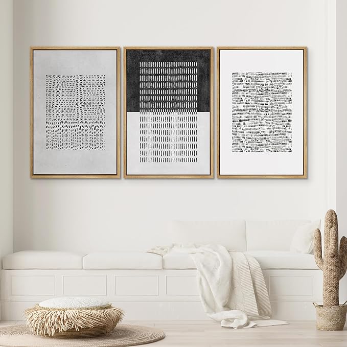 SIGNWIN Framed Canvas Print Wall Art Set Mid-Century Geometric Block Abstract Shapes Cozy Neutral Modern Art Decorative Boho Relax/Zen Nordic for Living Room, Bedroom, Office - 16"x24"x3 Natural