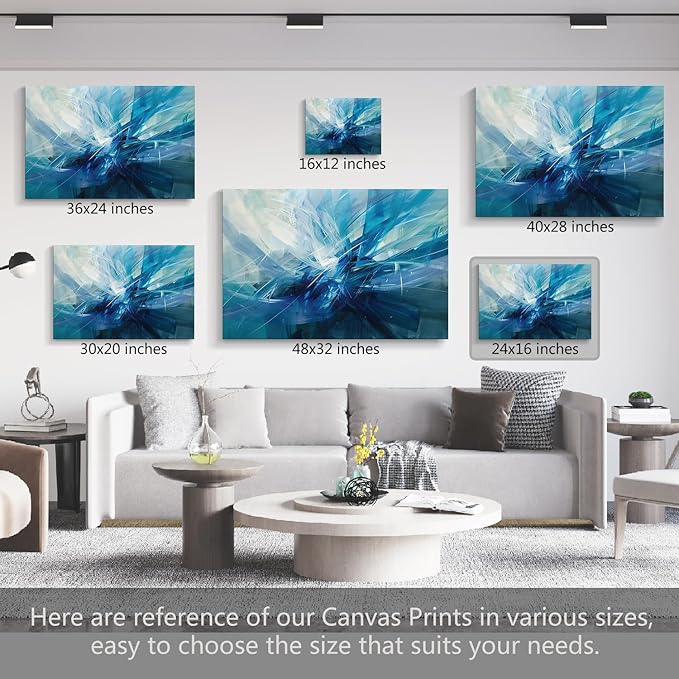 gaosoul Modern Abstract Canvas Wall Art Blue Harness Graffiti Painting on White Background Stylish Framed Minimalism Artwork Prints for Living Room Bedroom Office Decor 24x16in