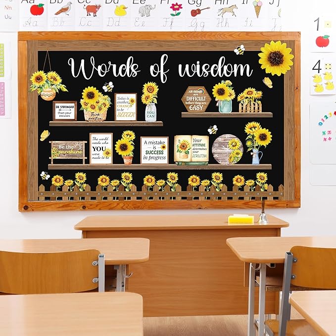 Sunflower Bulletin Board Set Classroom Motivational Flowers Bulletin Board Decorations with 3D Paper Sunflower Cutouts Inspirational Positive Quotes for School Office Classroom Decor