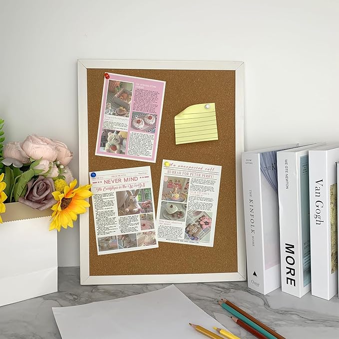 Cork Bulletin Board, 15.7 X 12 Inches Rectangle White Oak Wood Finish Frame for Office Home and School(Pins, Eye Bolts, gaskets, Screws)