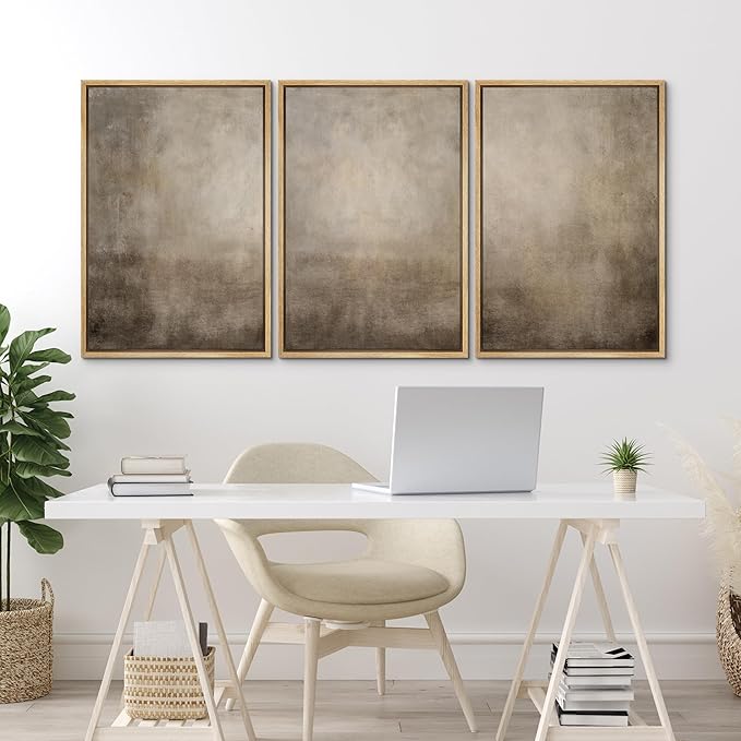MUDECOR Framed Wall Art Print Set Neutral Abstract Landscape Illustrations Modern Art Boho Decorative Colorful for Living Room, Bedroom, Office - 24"x36"x3 Natural
