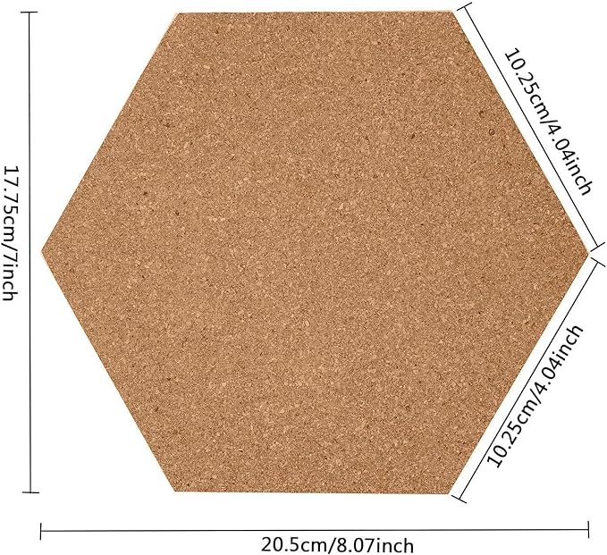 HBlife Hexagon Cork Board Tiles 10 Pack Self-Adhesive Corkboards for Wall Pin Board Decorative Bulletin Board for Office Home Kitchen with 50 Multi-Color Push Pins