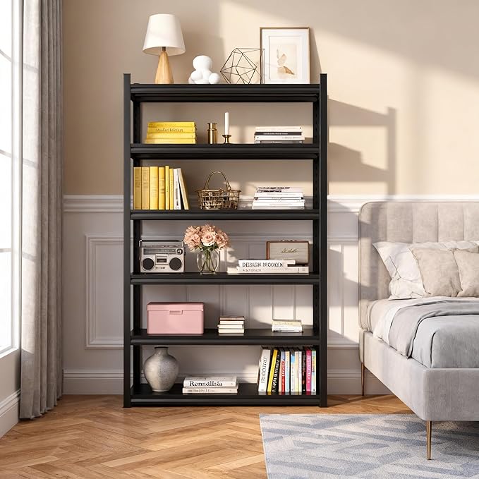 36" W*77" H Book Shelf，6 Tier Metal Wide Bookshelf，Heavy Duty Book Shelfs，Adjustable Shelving Unit，Tall Bookcase，Industrial Bookshelf for Living Room，Bedroom，Office and Library