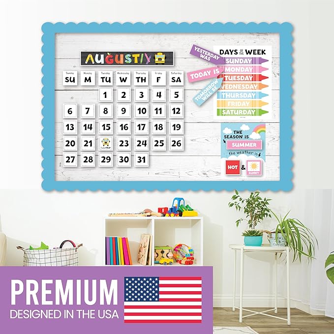 Hadley Designs Classroom Calendar Set Bulletin Board Decorations - Colorful School Calendar for Classroom Decor, Kindergarten Preschool Elementary Teacher Must Haves, Homeschool & Daycare Essentials