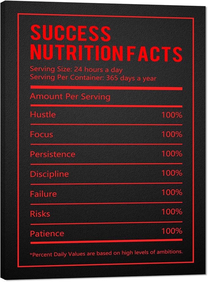 Yatsen Bridge Inspirational Wall Art Black and Red Success Nutrition Facts Canvas Painting Wall Art Poster Prints for Men Wrapped Framed Ready to Hang 18"X24"