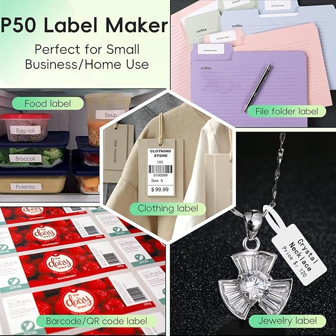 P50 2 Inch Label Makers, Bluetooth Label Maker Printer with 1pc 40x30mm Label, Portable Thermal Printer for Small Business, Retail, Clothing, Jewelry, QR Code Support Phone & Pc (White)