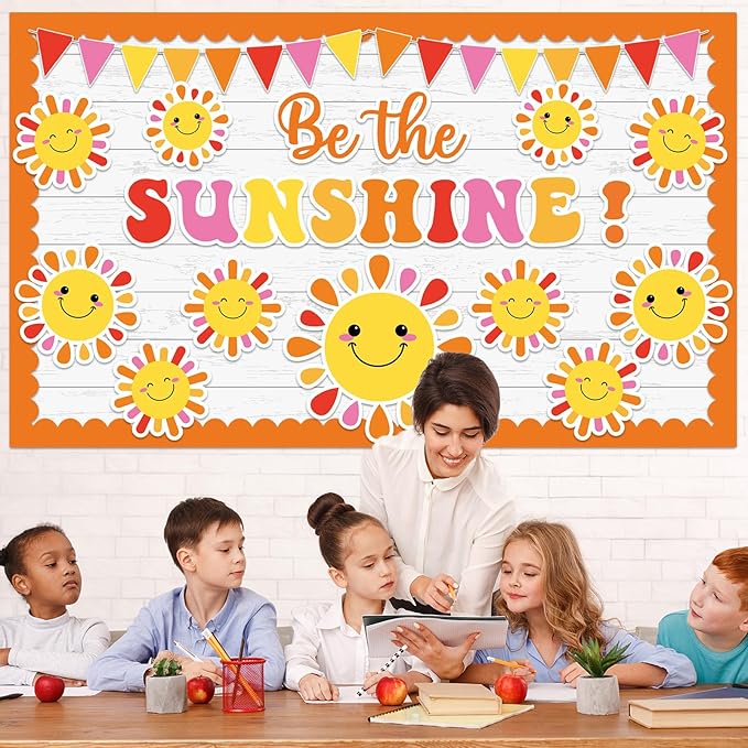 Sun Bulletin Board Set Sunshine Bulletin Board Decorations Be The Sunshine Paper Cutouts Classroom Decorations for Summer Back to School Office Home Chalkboard Decor Wall Door