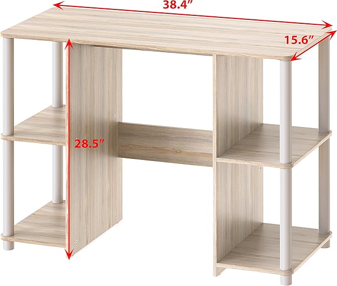 SHW 38-Inch Home Office Wood Desk with Double Sided Shelves, Oak