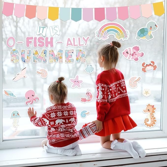 Sea Animals Classroom Bulletin Board Decorations Summer Bulletin Board Set Under The Sea Fish Paper Cutouts for Kindergarten Primary School Summer Ocean Theme Party Wall Decor Supplies