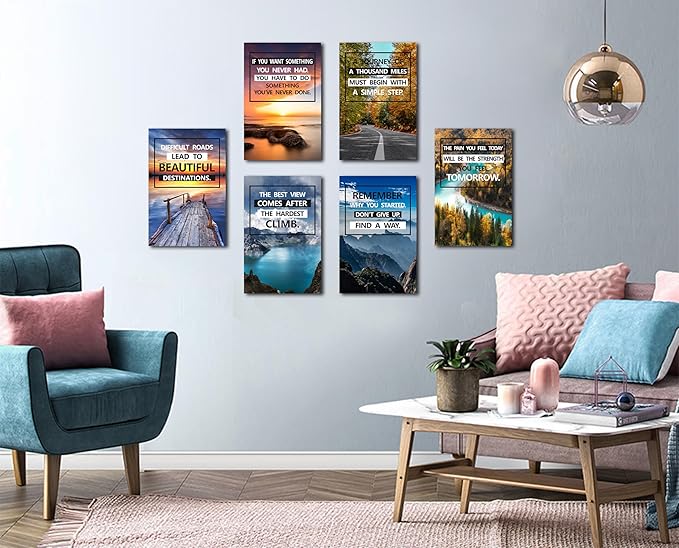 Motivational Quotes Motto，Inspirational Motivational Canvas Wall Art，scenery Painting，Modern Wall Art Suitable for Library, Office,Living ，Home，Gym Deco，Tabletop/Hanging| 6-pack(38x58cm) Framed