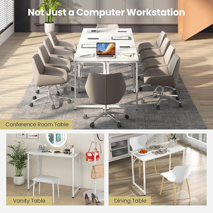 Giantex 40-Inch White Computer Desk, Home Office Desk with Heavy-Duty Metal Frame, Modern Simple Gaming Table PC Workstation, Versatile Small Desk for Bedroom, Small Spaces