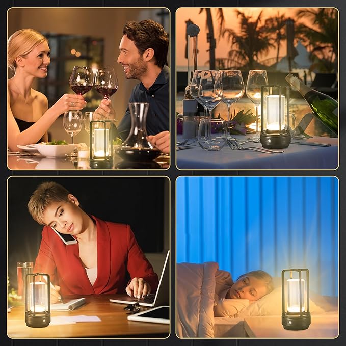 Portable Cordless Table Lamp，LED Desk Lamp with Touch Control，3-Colour Infinitely Dimming Rechargeable Battery Powered Dimming LED Lighting for strange/Restaurant/Bedroom/Bar/Outdoor Party（ black）