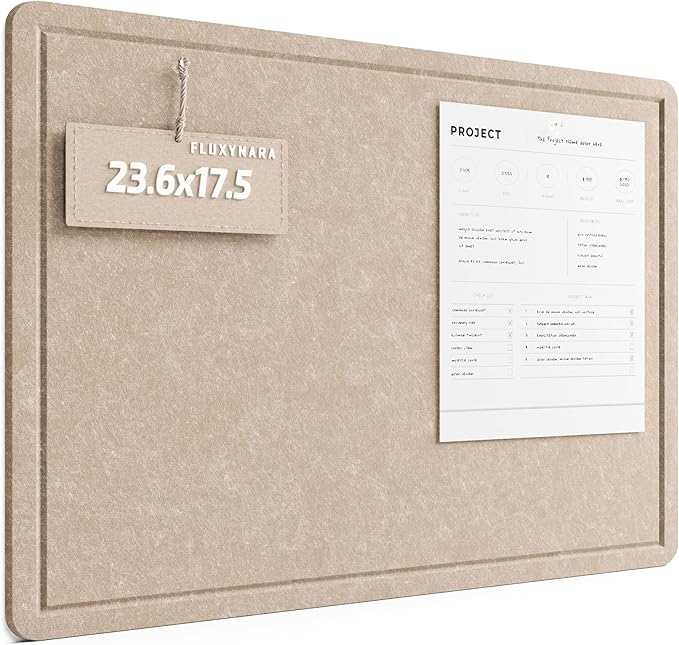 Fluxynara Bulletin Board, 23.6" x 17.5" Cork Board Alternative with 12 Safe Removable Adhesive Tabs, Foldable Felt Pin Board for Home Office, Classroom, Bedroom,Entryway for Walls— Taupe