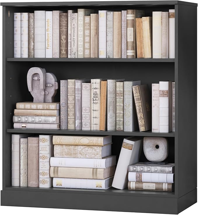 Palace Imports Solid Wood Bookcase - 3-Tier Floor Standing Bookshelf - 36" Short Storage Shelf 32” W - Gray, Display Furniture for Living Room, Renewable 100% Eco-Friendly Wood, Made in Brazil