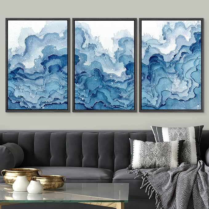 SIGNWIN Framed Canvas Print Wall Art Set Pastel Watercolor Mountain Range Abstract Shapes Illustrations Modern Art Decorative Nordic Zen Chic for Living Room, Bedroom, Office - 16"x24"x3 Black