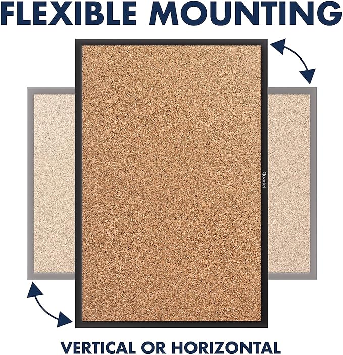 Quartet Cork Bulletin Board 36"W x 24"H Pin Board, Black Aluminum Frame (2303)