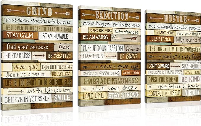 CGXART Inspirational Posters for Classrooms - Brown Positive Quotes Wall-Art for Living Room - Motivational Posters for Office - 3 Piece Canvas Wall Art Ready to Hang Size 16" x 24"