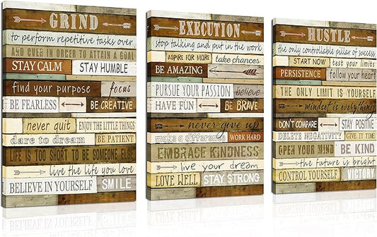 CGXART Inspirational Posters for Classrooms - Brown Positive Quotes Wall-Art for Living Room - Motivational Posters for Office - 3 Piece Canvas Wall Art Ready to Hang Size 16" x 24"