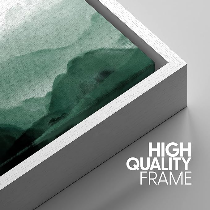 SIGNWIN Framed Canvas Print Wall Art Green Watercolor Mountains in Fog Nature Wilderness Illustrations Modern Art Rustic Scenic Relax/Calm Cool for Living Room, Bedroom, Office - 16"x24"x3 White