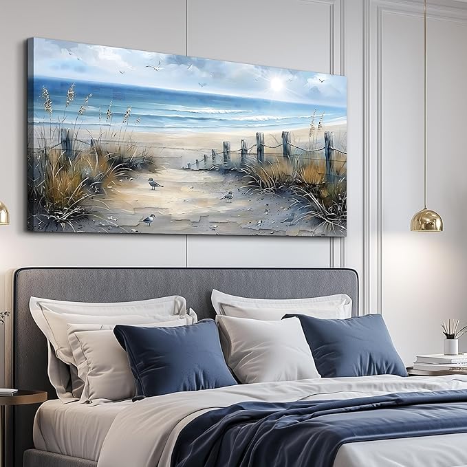 FUHAIHUA Canvas Wall Art For Living Room Large Wall Decorations For Office Modern Bedroom Wall Decor Beach Pictures Blue Ocean Sea Wave Paintings Artwork Aesthetics Posters Home Decor 30X60 In