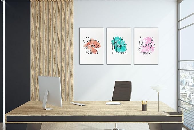 SHMAO Office Canvas Wall Art Motivational Wall Decor, 3 Piece Stay Work Make Print Pictures for Office Wall Decor Women Inspirational Framed Artwork Home Office Decor 12”x18”x3 Panels