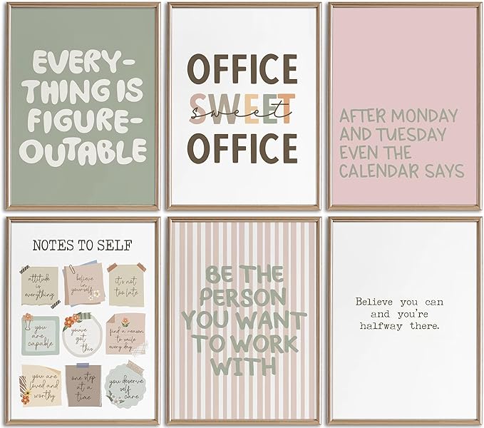 Office Inspirational Wall Art,Teamwork Motivational Wall Decor for Office,Workplace Canvas Wall Art Set of 6,Inspiring Quotes Poster Prints 8x10In Unframed