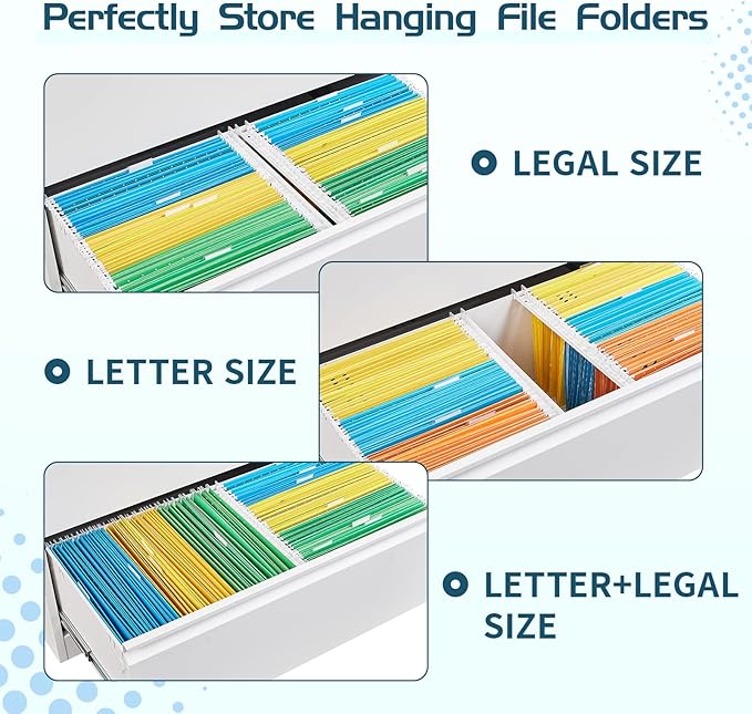 MIIIKO 2 Drawer Lateral File Cabinet with Lock, White Filing Cabinet for Home Office, Two Drawer Metal File Cabinet for Hanging Files Folders Letter/Legal/F4/A4 Size