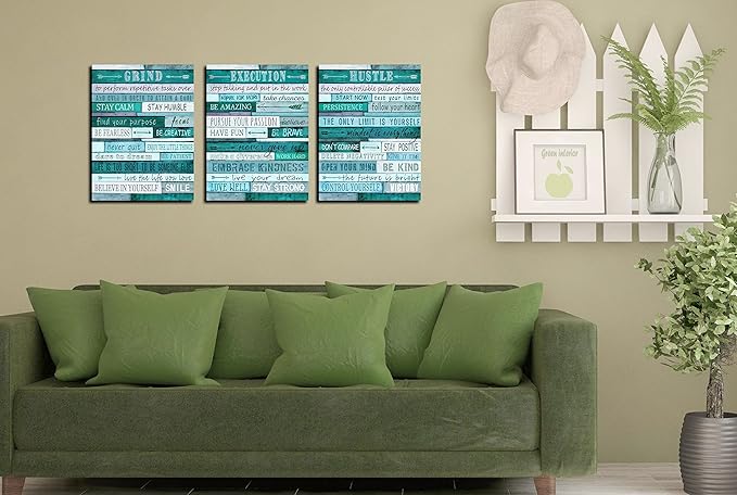 aburaeart Motivational Quotes Teal Wall-Decor - Canvas Wall Art For Living Room - 3 Piece Wall Decor Ready To Hang Size 12" x 16"