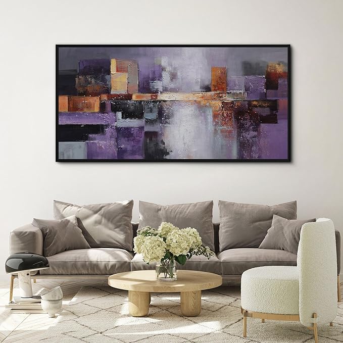 yiijeah Abstract Purple Wall Decor Bedroom Canvas Bathroom Art Picture Items for Women Framed Artwork Print 58x29 Inches