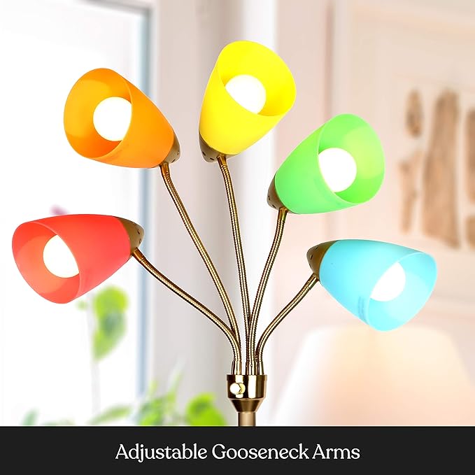 Brightech Medusa LED Floor Lamp – Multi-Head Dimmable Floor Lamp for Living Rooms & Offices – Tall Lamp with Interchangeable Shades, Adjustable Standing Lamp for Bedroom Reading – Brass/Gold