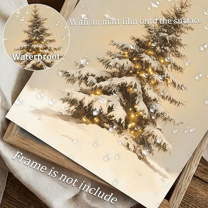 uniro Snowy Christmas Tree Print, Vintage Pine tree Decor Wall Art, Neutral Antique Holiday Xmas Tree Painting, Christmas Muted Rustic PineTree Artwork Painting Winter Farmhouse Holiday Wall Decor for Bedroom, Living Room, Gallery, winter Room Decor, h...