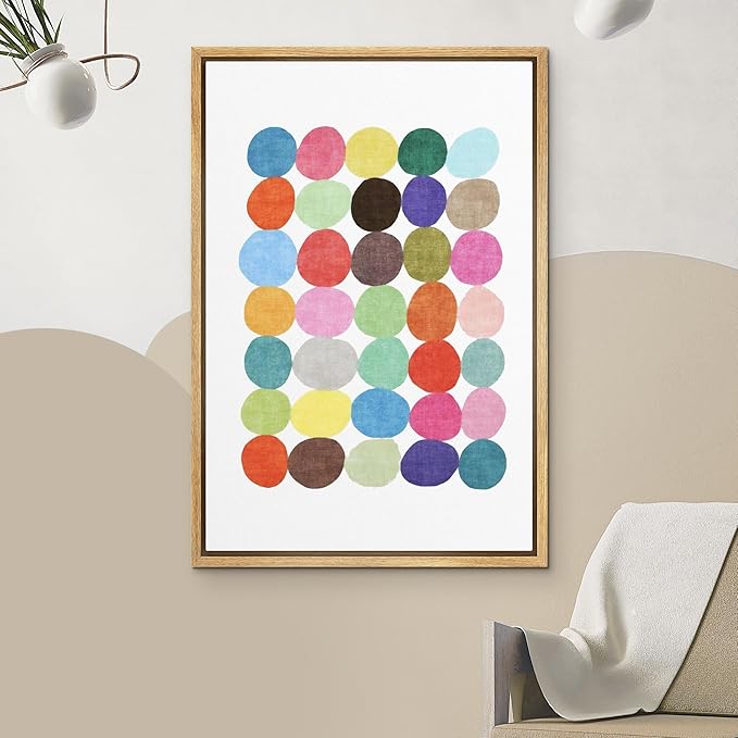 IDEA4WALL Framed Canvas Print Wall Art Rainbow Circle Array Geometric Shapes Illustrations Modern Art Mid-Century Modern Ultra for Living Room, Bedroom, Office - 24"x36" Natural